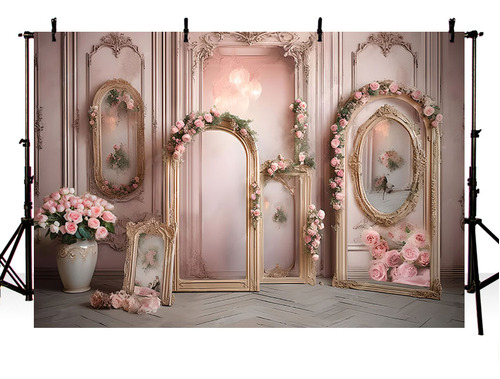 Fondo De Fotografía De Flores Rosa Espejo Elegante