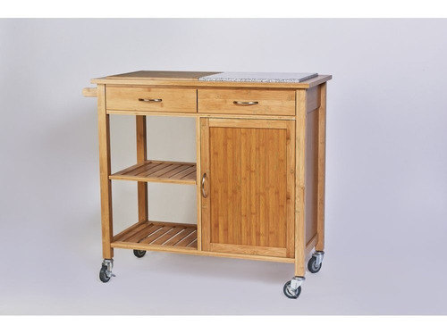 Mesa Carrito Auxiliar Cocina 2 Modulos Bambu Mármol