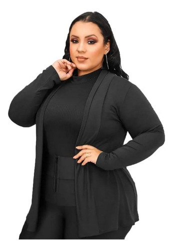 Cardigan Feminino Plus Size Casaco Sobretudo Liso Quimono