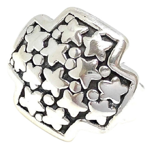 Anillo Inflado Forma De Cruz Con Estrellas Plata 925 Inf 049