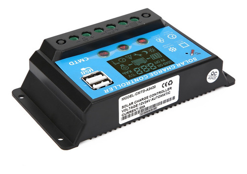 Controlador De Carga Solar Pwm 12v 24v Auto 20a Ácido De Chu