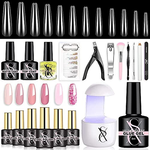 Sxc Cosmetics G-45 Pink Gel Nail Polish Kit Con Xxl Nail Tip