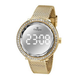 Relógio Feminino Dourado Led Champion Com Pedras Original+nf