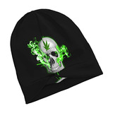 Gorrito Tejido De Hojas De Marihuana Y Calavera Para Adulto.