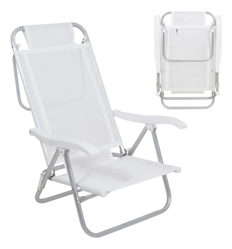 Cadeira Reclinável 6 Pos Sunny Alumínio De Praia Sol Branca