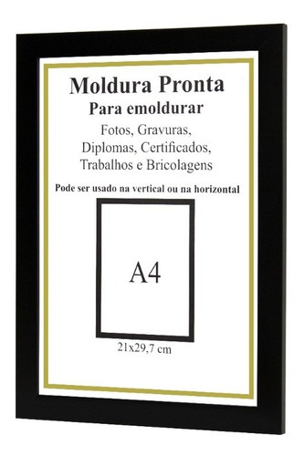 Porta Certificado A4 21x30 Diploma Quadro Foto Com Vidro Cor Preto