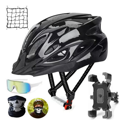 Casco De Bicicleta Unisex+Soporte para teléfono móvil+Red de almacenamiento+Gafas de sol+mascara Color Negro Talla Talla Única Montaña Ultraligero Para Moto,casco De Ciclismo Negro G | Envío gratis