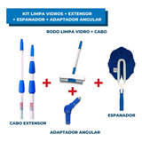 Kit Limpa Vidros Com Rodo 35cm E Extensor 4,5m + Espanador