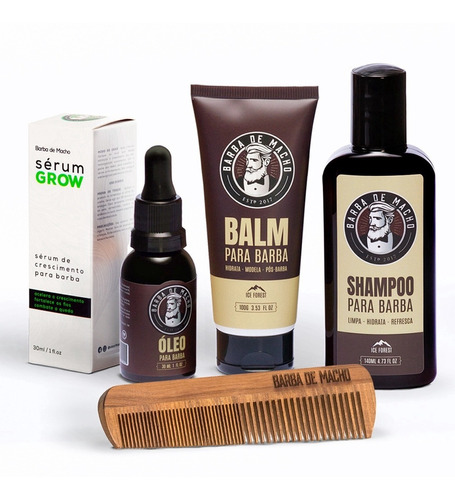 Combo Essencial Cresce Barba Sérum Grow Shampoo Balm E Óleo