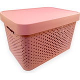 Dois Organizadoras Decorativas Grande Com Tampa 17lt Rosa