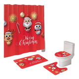 Set De Cortina De Baño Con Alfombras 4 Piezas Navideño