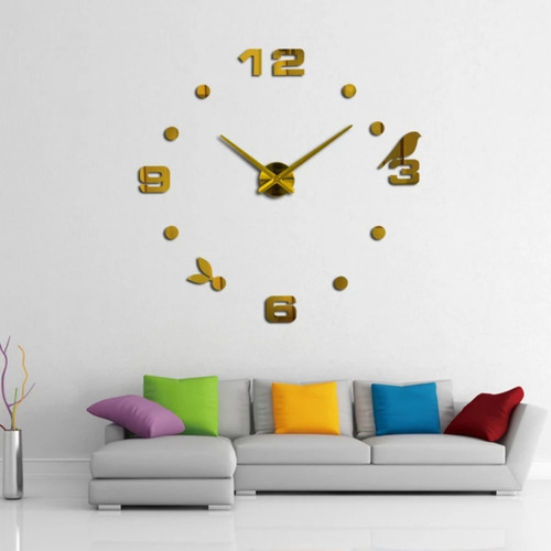 Reloj De Pared 3d Tamaño Grande 100 X 100 Cm  Color Dorado