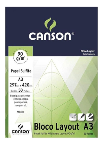 Bloco Papel Sulfite A3 Liso 90g 50 Folhas Canson