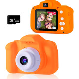 Camara Digital Portatil Doble Lente 32gb Sd Card Naranja