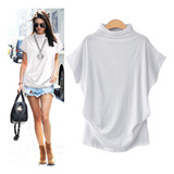 Blusa Casual Manga Corta Cuello Alto Mode Camiseta