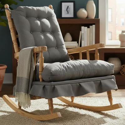 Silla Mecedora Sillon De Madera Maternidad Lactancia Moderna Color Gris | Meses sin interés