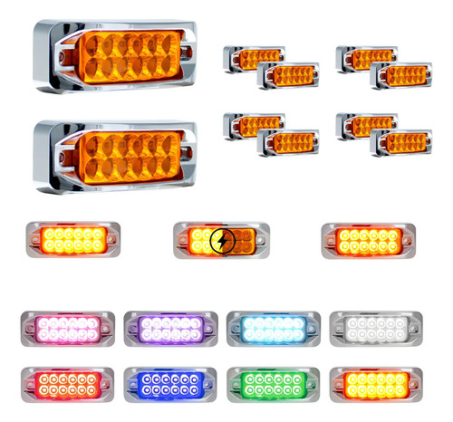 10 Plafones 12 Led Lateral Rectangular Fija Estrobo 12-24v F
