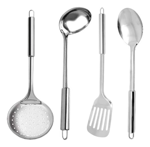 Jogo Utensílios De Cozinha Kit 4 Peças Aço Inox Resistente