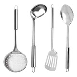 Jogo Utensílios De Cozinha Kit 4 Peças Aço Inox Resistente