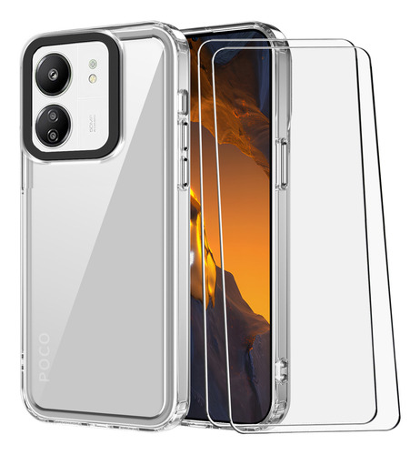 Rudo Uso Crystal Case Funda Para Xiaomi Poco C65 + 2 Micas