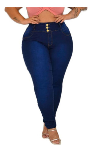 Calça Jeans Skynny Cintura Alta Com Lycra Plus Size