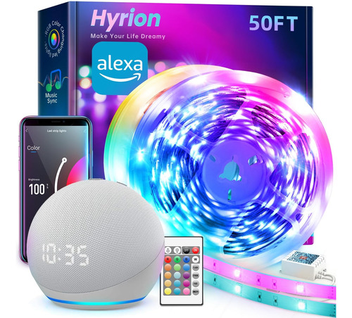 Tiras De Luz Led Inteligentes Hyrion, Luz Led Wifi De 50 Pie