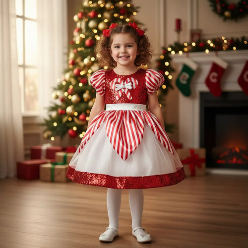 Disfraz Vestido Fiesta Tutu Navidad Santa Caramelo