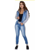Conjunto Calça Jeans + Jaqueta Jeans Com Moletom E Capuz R46