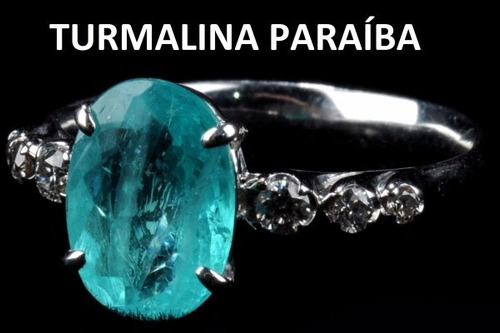 Anel Ouro Branco Com Turmalina Paraíba De 1,70 Ct Verde/azul