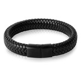 Brazalete Pulsera Manilla Hombre Cuero Trenzado Negro 