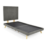 Base Cama Valencia Sencillo Tela + Cabecero Liso