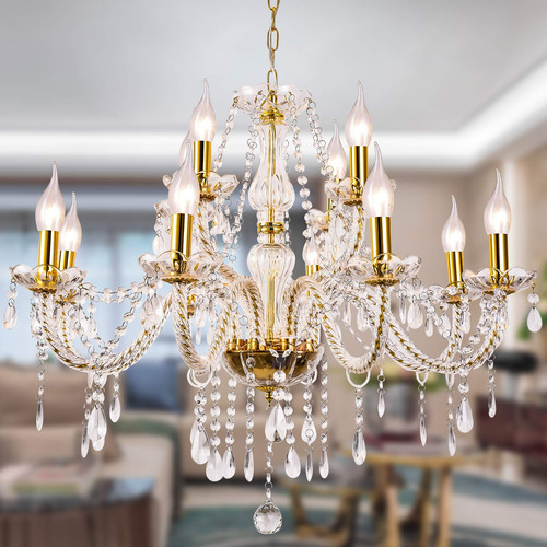 Candelabro Cristal Oro, 12 Luces, Moderno, Elegante (12 Luce