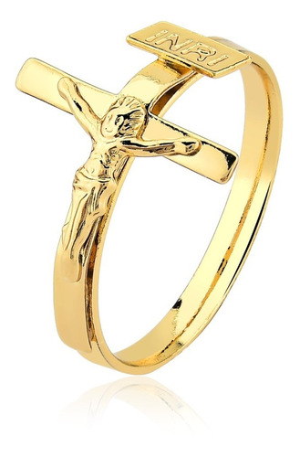 Anel Feminino/masculino Banhado A Ouro 18k Inri Cristo.