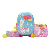 Mochila Con Ruedas Lonchera Lapicera Llama Con Globos Lentejuela Reversible Rosa Primaria Ll20bpd10 Lluvia