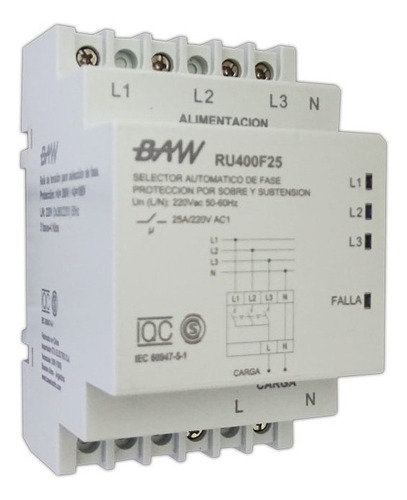 Selector Automático De Fase Protector De Tensión Baw 25 Amp.