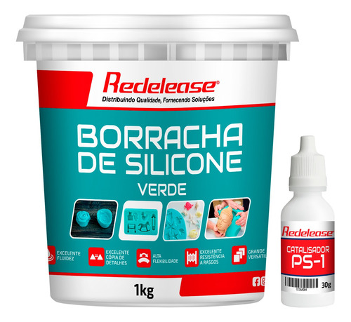 Borracha De Silicone Verde P/ Molde 1kg + Cat 30g Redelease