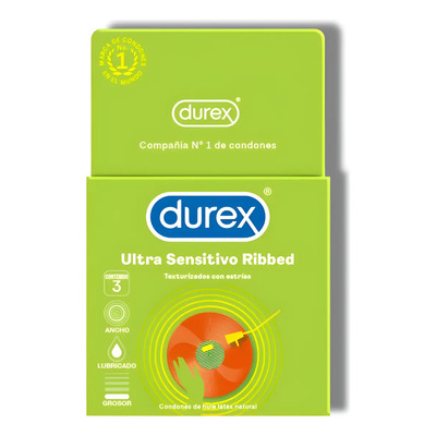 Condones Durex Ultra Sensitivo Ribbed Texturizado Caja 3 Pzs | Meses sin interés
