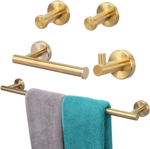 Juego De 5 Accesorios Para Baño De Acero Inox. Dorado