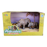 Animal World 99710 Playset 19cm Pack X2 Rinoceronte Familia