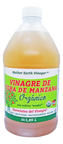 Vinagre De Sidra De Manzana Orgánico Con Cultivo Madre Mother Earth Vinegar 1.89 L Sin Filtrar Sin Gluten Sin Pasteurizas 