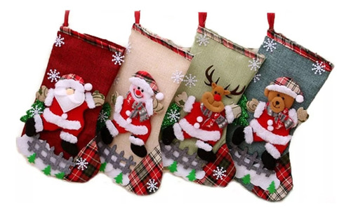 4pcs 30cm Meia De Natal Clássica Decoração De Festa De Natal