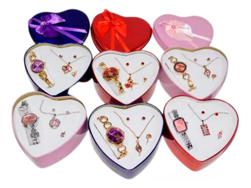 Joyero Regalo Corazón Cadena Reloj Cadena Aretes Mujer