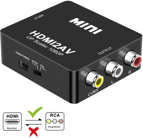 Mini Convertidor Video Hdmi A Av(rca) 3rca Cvbs Adaptador