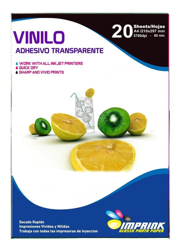 Vinilo Plástico Adhesivo Transparente Cristalino A4/135g/20h