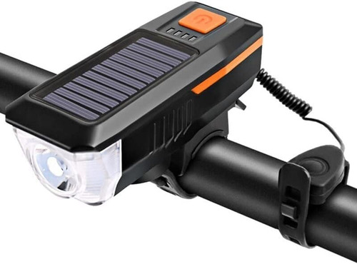 Luz Bicicleta Recargable Usb Delantera Led Solar Con Claxon