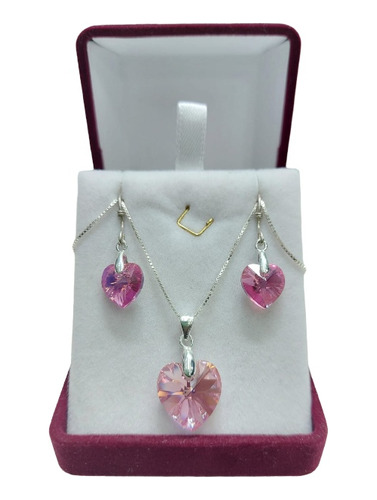 Set Puntos De Luz Corazón Swarovski En Plata Italiana 925