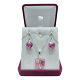 Set Puntos De Luz Corazón Swarovski En Plata Italiana 925