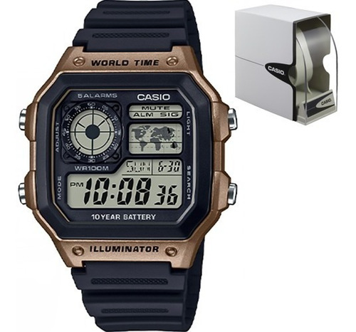 Reloj Casio Ae1200 Cobrizo Mapa Mundial Sumergible 100m