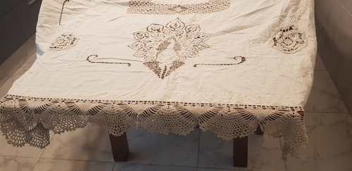 Extraordinario Mantel Antiguo, Calado, Bordado Crochet 
