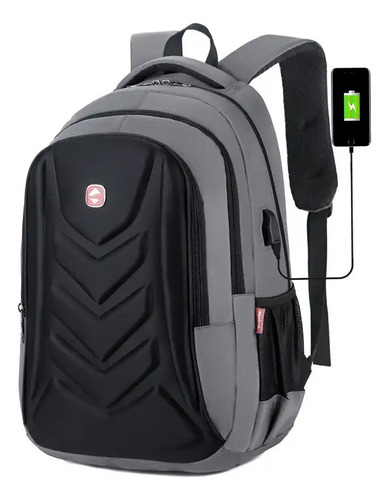 Mochila Phull Porta Notebook 17'' Impermeable Con Puerto Usb Urbana Amplia Capacidad Reforzada - Color Gris